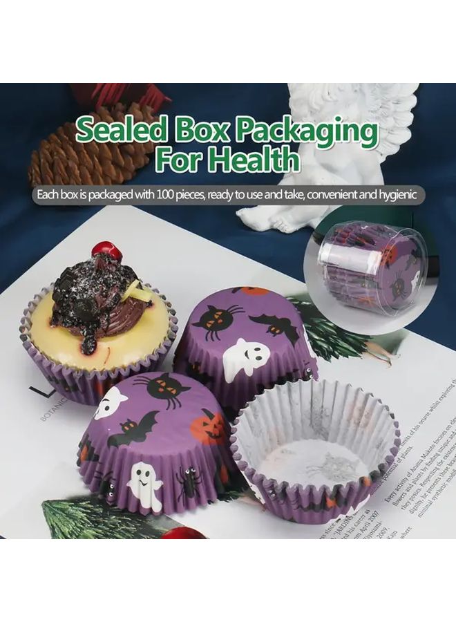 Polychrome Bat Pattern Paper Cups Set of 100 Greaseproof Cake Trays for Birthday Party - Image 1
